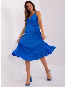 Fashionhunters Dark blue midi dress with frills by OCH BELLA