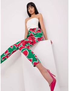 Fashionhunters Green-pink elegant trousers with print