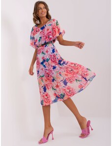 Fashionhunters Dark blue and pink floral pleated dress