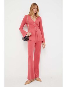 Twinset pantaloni femei, culoarea roz, evazati, high waist