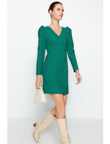 Trendyol Emerald Green Umăr detaliat V gât mini țesut rochie țesută