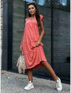 Fashionhunters Coral dress with frills and neckline in V MAYFLIES
