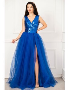Rochie de seara eleganta Cinderella albastru royal din tulle cu paiete InPuff