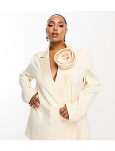ASOS LUXE Curve oversized blazer with exaggerated corsage detail in cream-Neutral