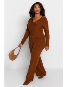 Trendyol Curve Brown Double Breasted Knitwear Two Piece Set