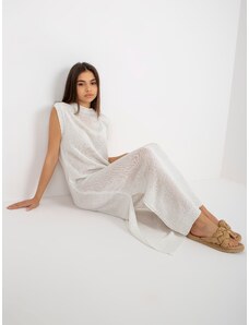Fashionhunters White summer knitted maxi sleeveless dress