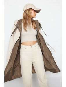 Trendyol kaki premium oversize double-sided hooded water-repellent long pullover coat
