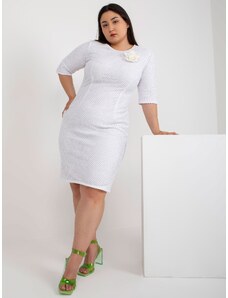 Fashionhunters White elegant dress of large size with 3/4 sleeves