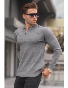 Madmext Anthracite Patterned Zippered Polo Neck Knitwear Men's Sweater 5783