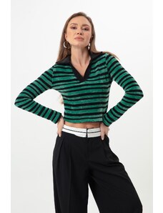 Lafaba Women's Green Striped Knitted Sweater
