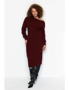 Rochie pulover Trendyol Claret Red Asimetric Detailed Sweater