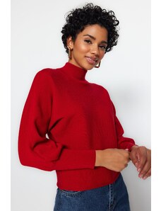 Trendyol burgundy moale texturat în picioare guler tricotaje pulover