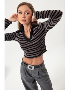 Lafaba pentru femei pulover tricotat cu dungi gri