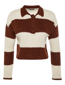 Trendyol maro crop moale texturat culoare bloc tricotaje pulover