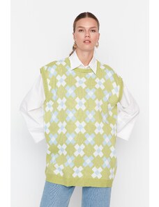 Trendyol Pulover tricotaje florale verde deschis