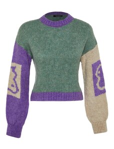 Trendyol Mint Soft Textured Color Block Knitwear Pulover