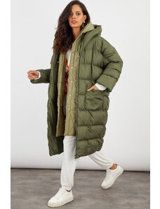 Cool & Sexy Women's Khaki Hooded Puffy Long Coat MX06