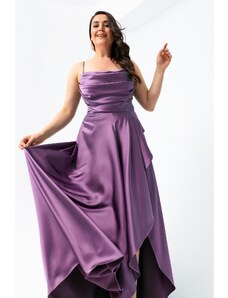 Rochie de seară Lafaba Women's Lavender Plus Size Satin cu volane și rochie de bal cu fantă