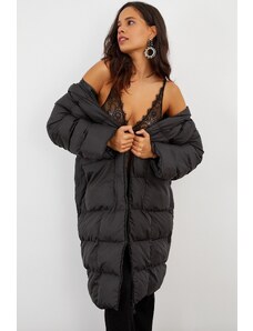 Cool & Sexy Women's Black Hooded Puffy Long Coat MX06