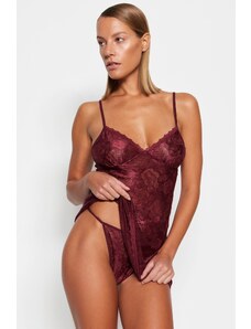 Trendyol Burgundy Lace Panty Rope Strap Knitted Babydoll