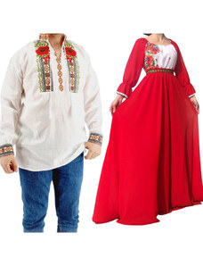 Ie Traditionala Set Cuplu 552 Camasa Traditionala si Rochie Stilizata cu motive traditionale