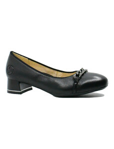 Pantofi dama Rieker negri din piele naturala, cu lant decorativ RIK45069-00