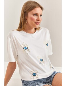 Bianco Lucci Women's Eye Pattern Combed Combed Cotton Tshirt
