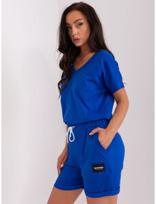 Fashionhunters Women's Cobalt Blue Short Sleeve Overall