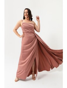 Lafaba Women's Salmon One-Shoulder Plus Size Satin Evening Dress &; Prom Dress