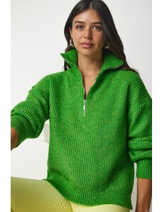 Happiness İstanbul Fericire İstanbul femei verde fermoar guler tricotaje pulover