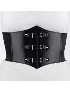 Shopika Centura corset lata din piele ecologica cu 3 elemente metalice argintii si elastic la spate