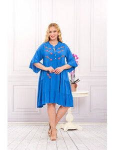 Distribuit de FashionLook Rochie albastra boho chic cu aplicatie florala cusuta