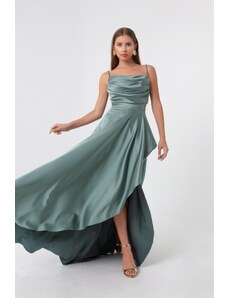 Rochie de seara Lafaba Women's Mint Green &; Prom Dress cu volane si staitura din satin