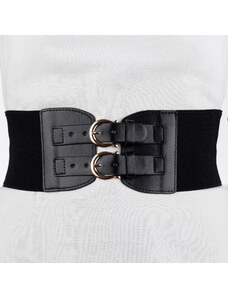 Shopika Centura corset lata din piele ecologica cu doua catarame aurii in fata si elastic la spate
