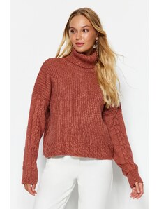 Trendyol uscat trandafir moale texturat turtleneck tricotaje pulover