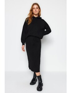 Trendyol Black Basic Hooded Skirt Knitwear Two Piece Set