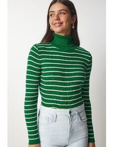 Happiness İstanbul Fericire İstanbul femei verde dungi turtleneck tricotaje pulover