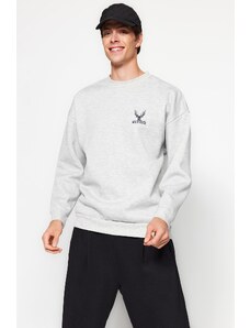 Trendyol Gray Melange Oversize/Wide Cut Long Sleeve Animal Embroidery Sweatshirt
