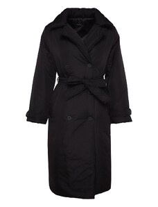 Trendyol Black oversize wide-cut beltted long quilted coat