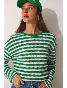 Happiness İstanbul Fericire İstanbul femei verde dungi croșetat tricotaje pulover