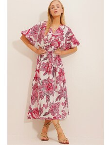 Trend Alaçatı Stili femei roz cu guler dublu piept model lenjerie rochie