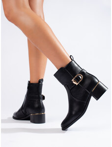 Shelvt black low-heeled ankle boots