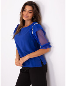 Fashionhunters Cobalt Blue Women's Formal Blouse with Application