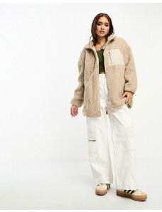 ONLY roll neck teddy fleece jacket in beige-Neutral