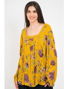 Maya Shop Bluza galbena cu imprimeu floral si dantela