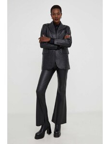 Answear Lab pantaloni de piele X limited collection NO SHAME femei, culoarea negru, evazati, high waist