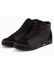 Ombre Pantofi de sport bărbătești cu gleznă din material combinat - negru V2 OM-FOTH-0127