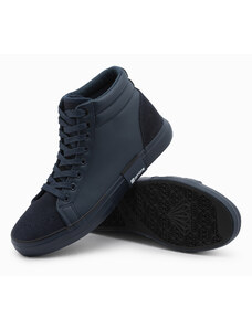 Ombre Pantofi de sport bărbătești cu gleznă din material combinat - albastru marin V3 OM-FOTH-0127