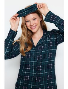 Trendyol Premium Green Soft Feel Plaid Sleeping Band Knitted Pajamas Set