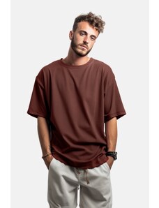 Trendyol Brown Men's Basic 100% Cotton Crew Neck Oversize Short Sleeve T-Shirt